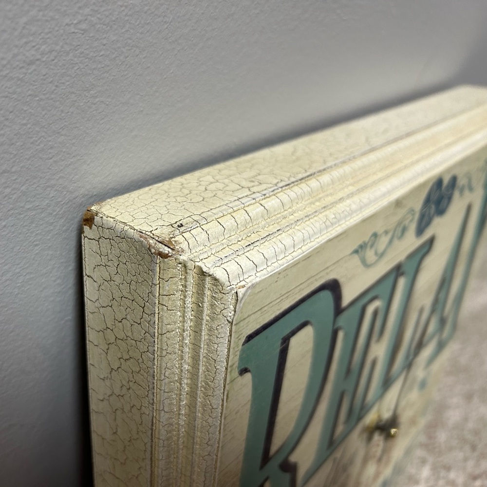 Distressed Wooden Square Clock with "Relax You're On Beach Time" - Picture 3 of 7
